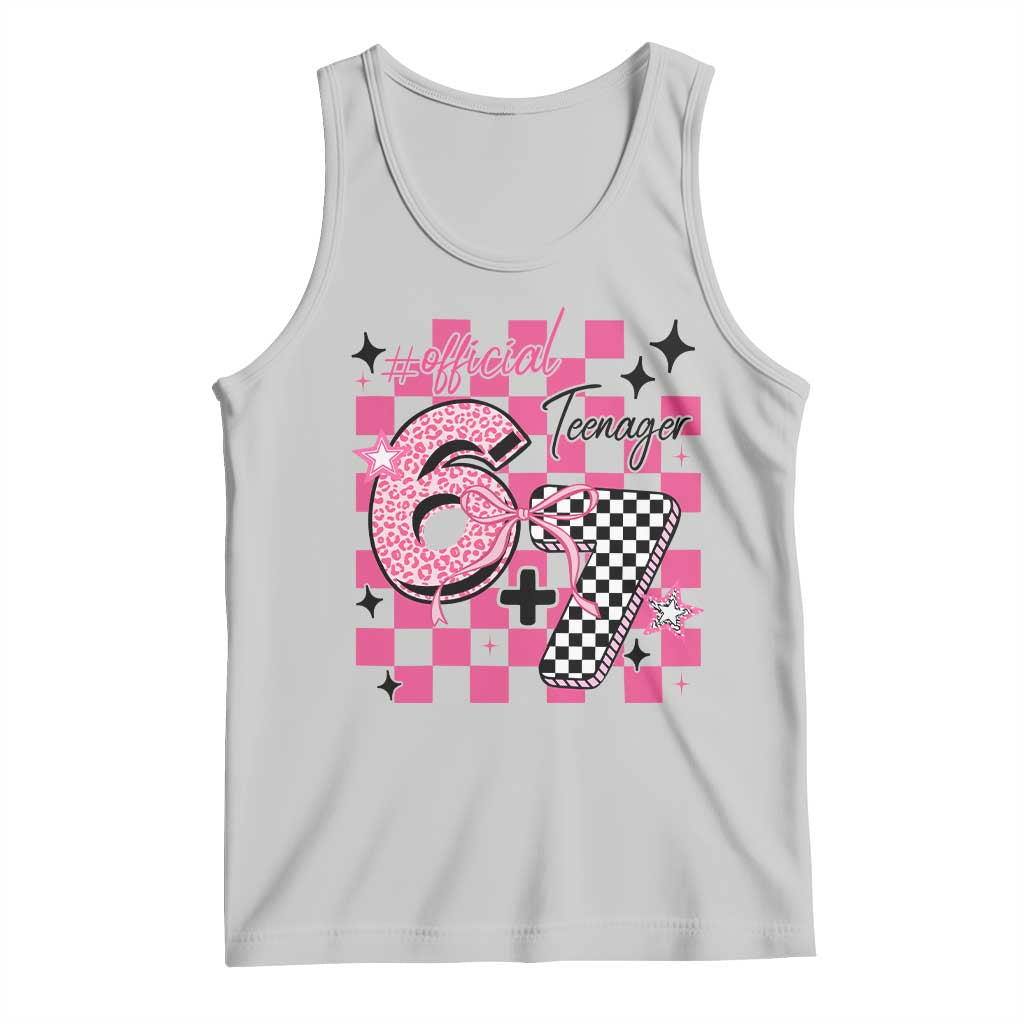 Funny 13th Birthday Official Teenager Tank Top 6+7 13 Year Old Kids Girls Pink Checkered 67 Meme