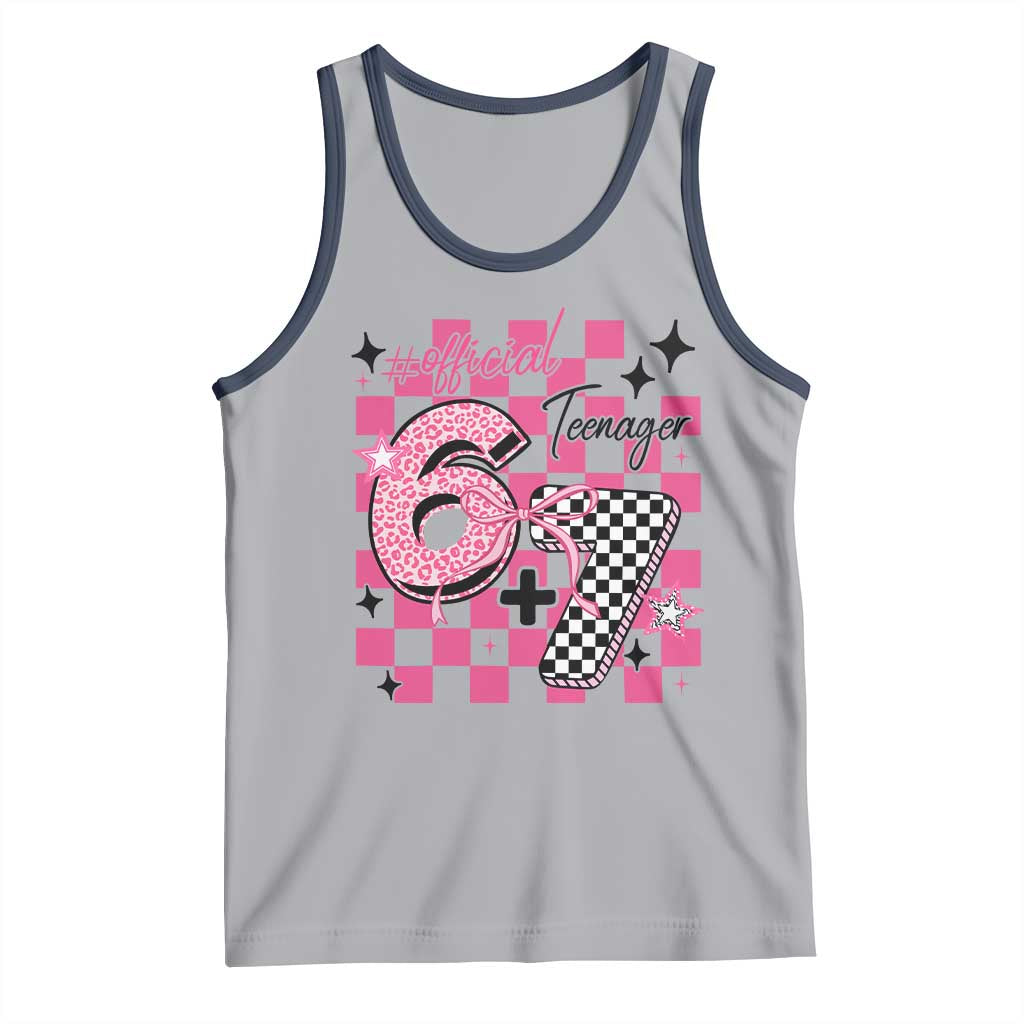 Funny 13th Birthday Official Teenager Tank Top 6+7 13 Year Old Kids Girls Pink Checkered 67 Meme