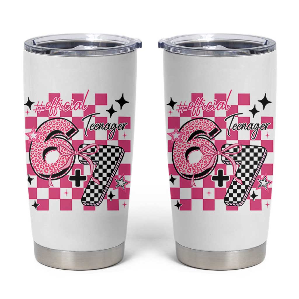 Funny 13th Birthday Official Teenager Tumbler Cup 6+7 13 Year Old Kids Girls Pink Checkered 67 Meme