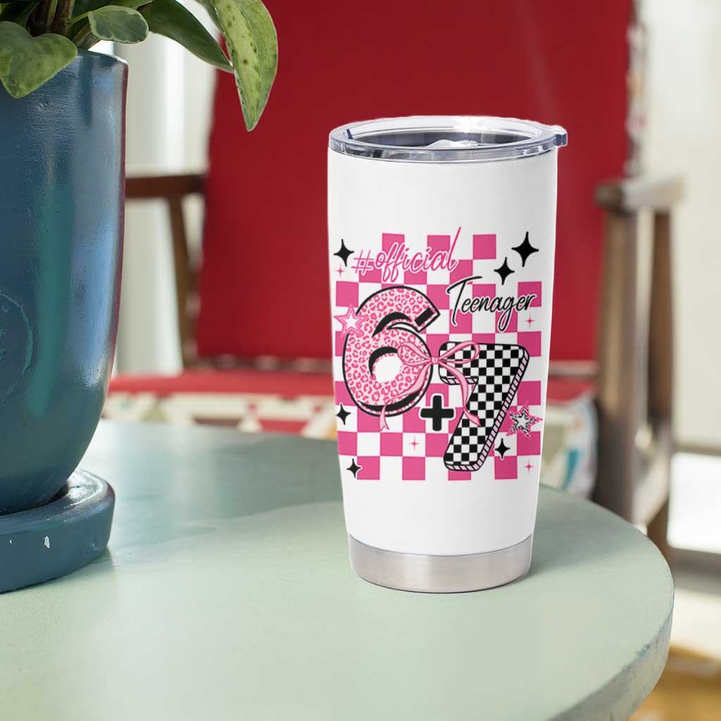 Funny 13th Birthday Official Teenager Tumbler Cup 6+7 13 Year Old Kids Girls Pink Checkered 67 Meme