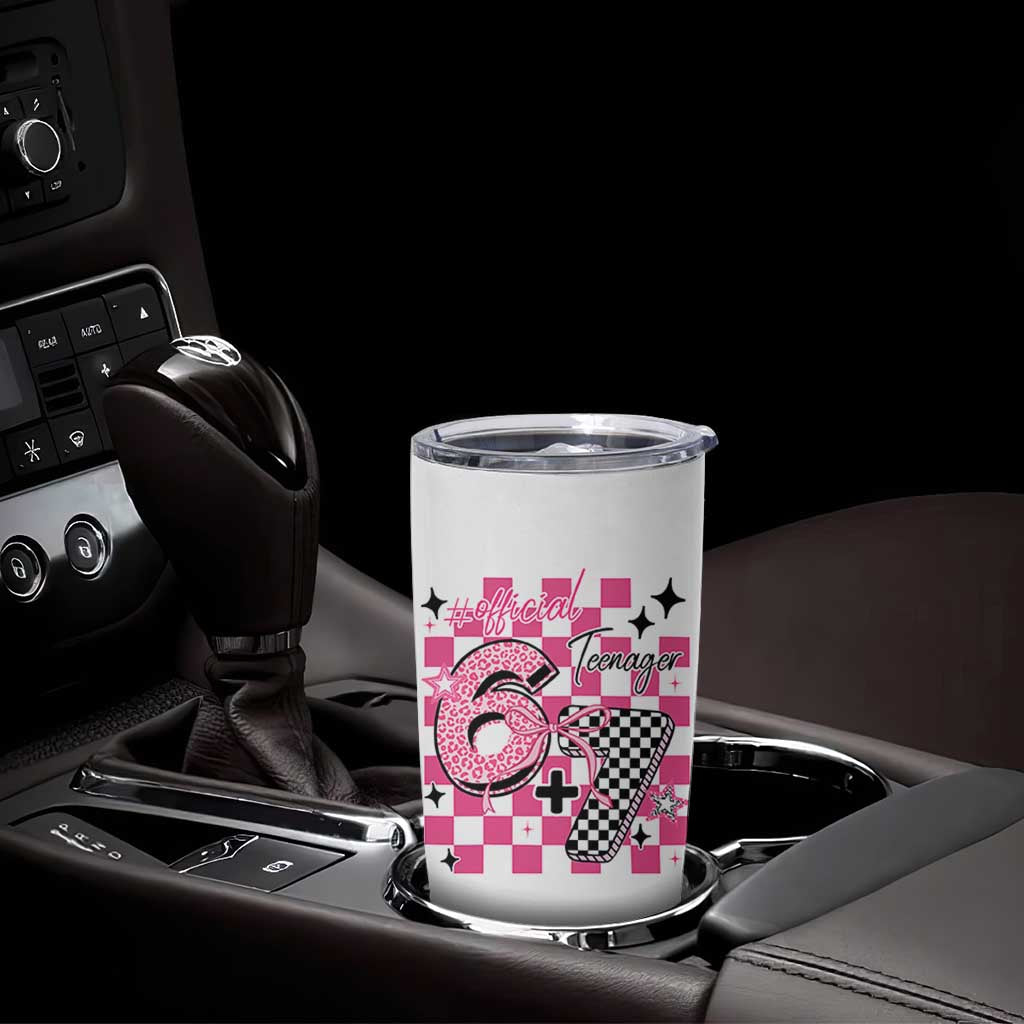 Funny 13th Birthday Official Teenager Tumbler Cup 6+7 13 Year Old Kids Girls Pink Checkered 67 Meme
