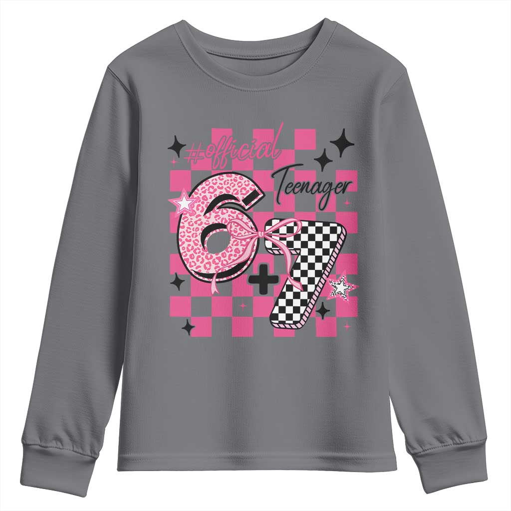 Funny 13th Birthday Official Teenager Youth Sweatshirt 6+7 13 Year Old Kids Girls Pink Checkered 67 Meme