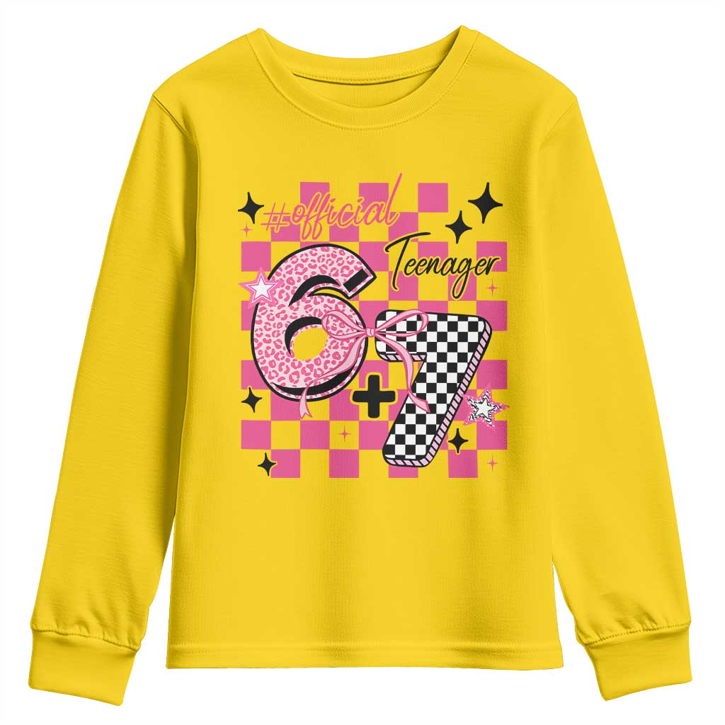 Funny 13th Birthday Official Teenager Youth Sweatshirt 6+7 13 Year Old Kids Girls Pink Checkered 67 Meme