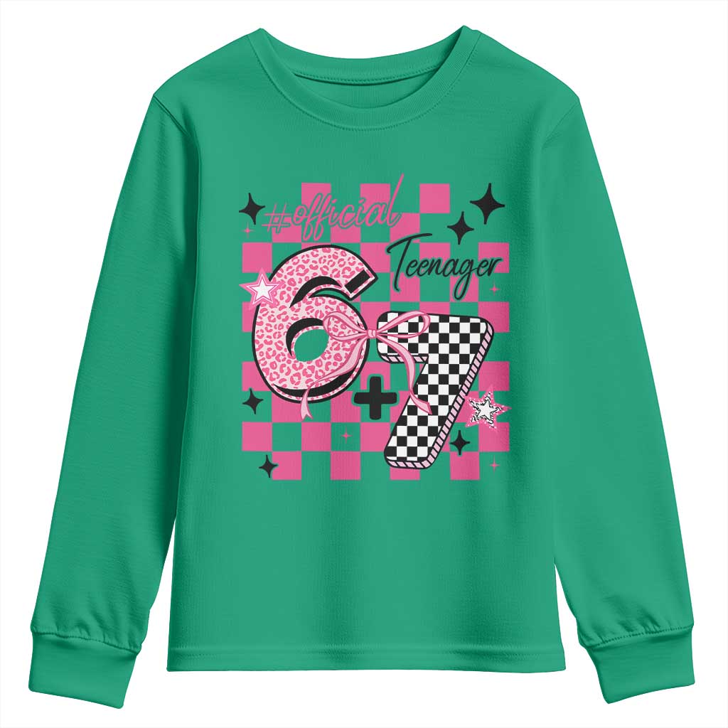 Funny 13th Birthday Official Teenager Youth Sweatshirt 6+7 13 Year Old Kids Girls Pink Checkered 67 Meme