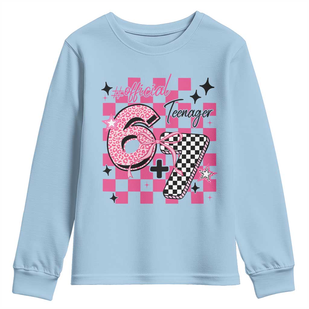 Funny 13th Birthday Official Teenager Youth Sweatshirt 6+7 13 Year Old Kids Girls Pink Checkered 67 Meme