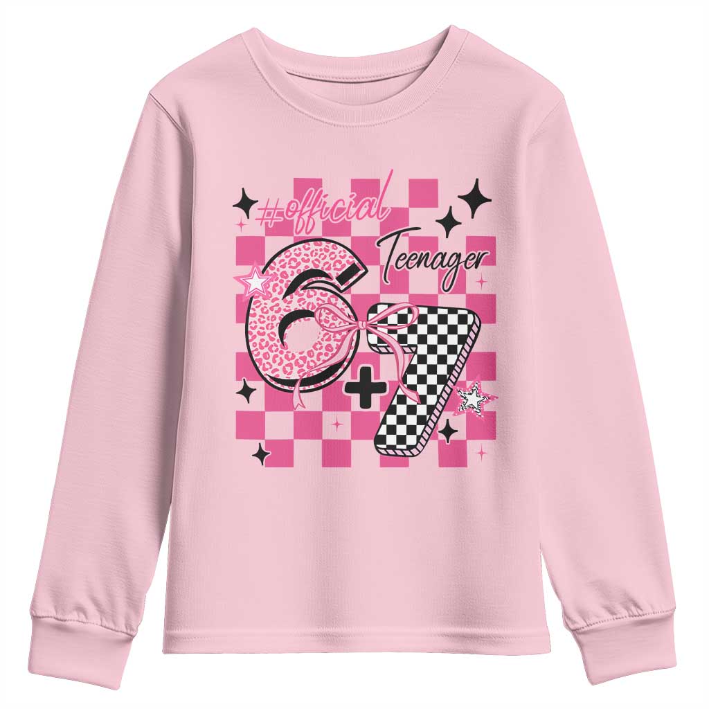 Funny 13th Birthday Official Teenager Youth Sweatshirt 6+7 13 Year Old Kids Girls Pink Checkered 67 Meme