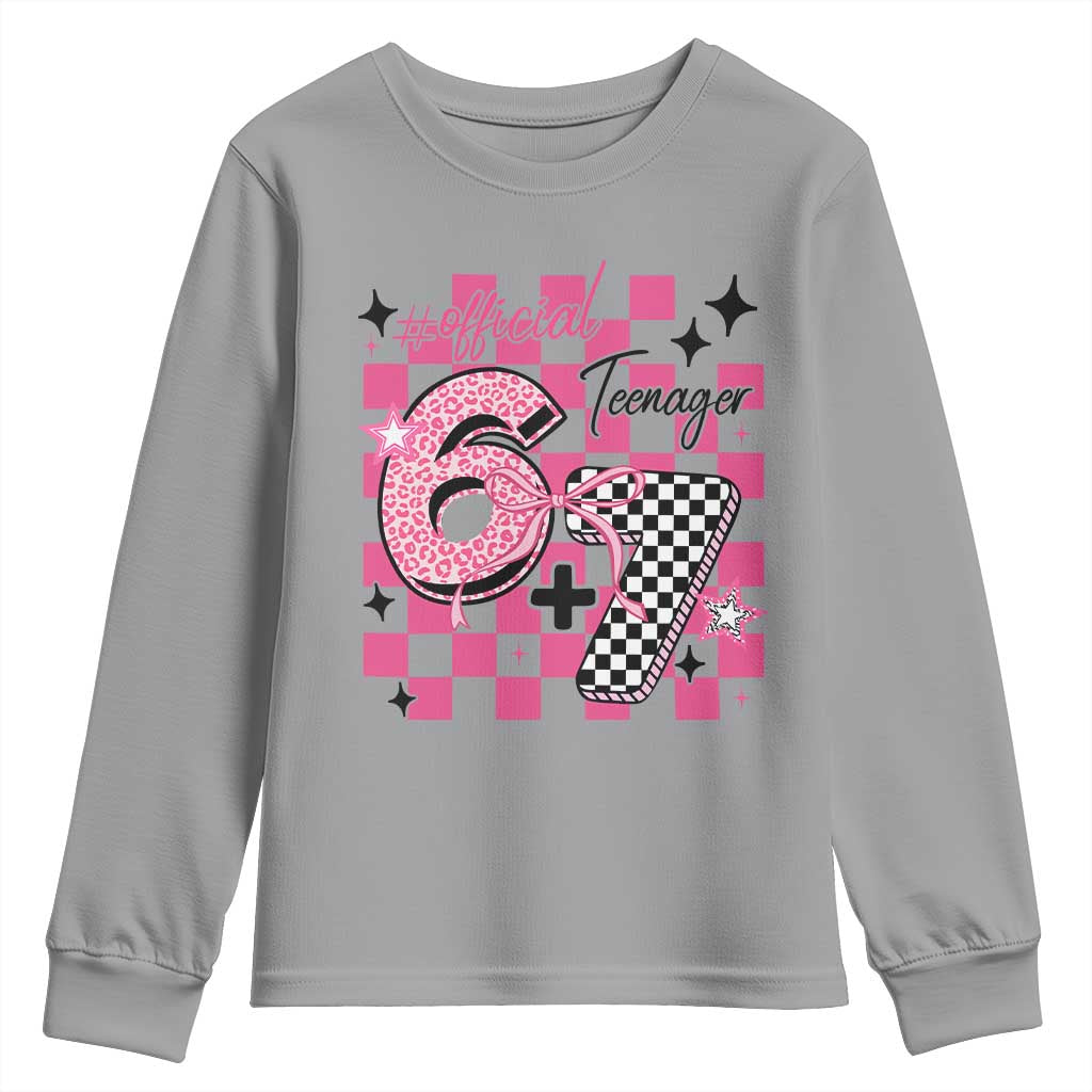 Funny 13th Birthday Official Teenager Youth Sweatshirt 6+7 13 Year Old Kids Girls Pink Checkered 67 Meme
