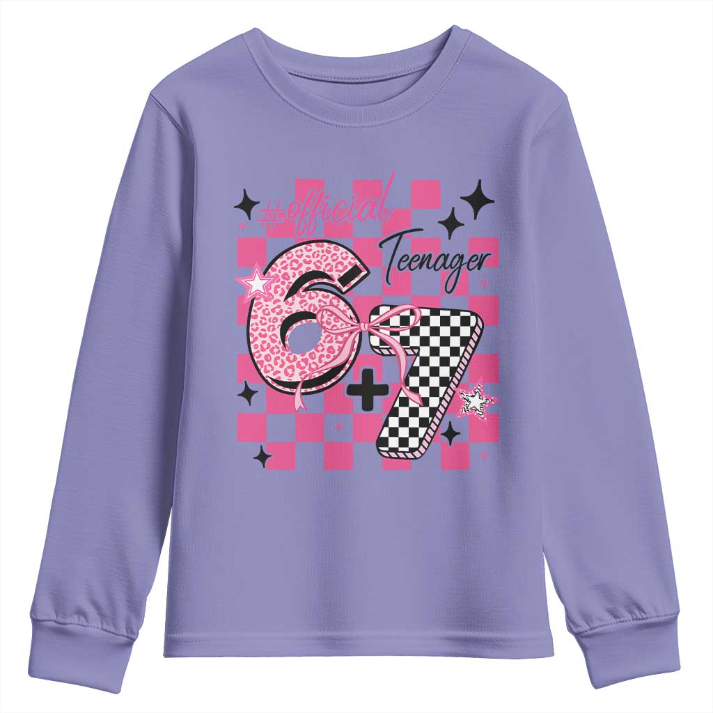 Funny 13th Birthday Official Teenager Youth Sweatshirt 6+7 13 Year Old Kids Girls Pink Checkered 67 Meme