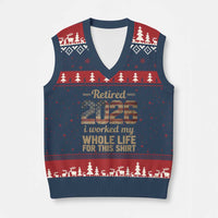 Retired 2026 V-Neck Knit Sweater Vest Vintage Retirement US Flag I Worked My Whole Life