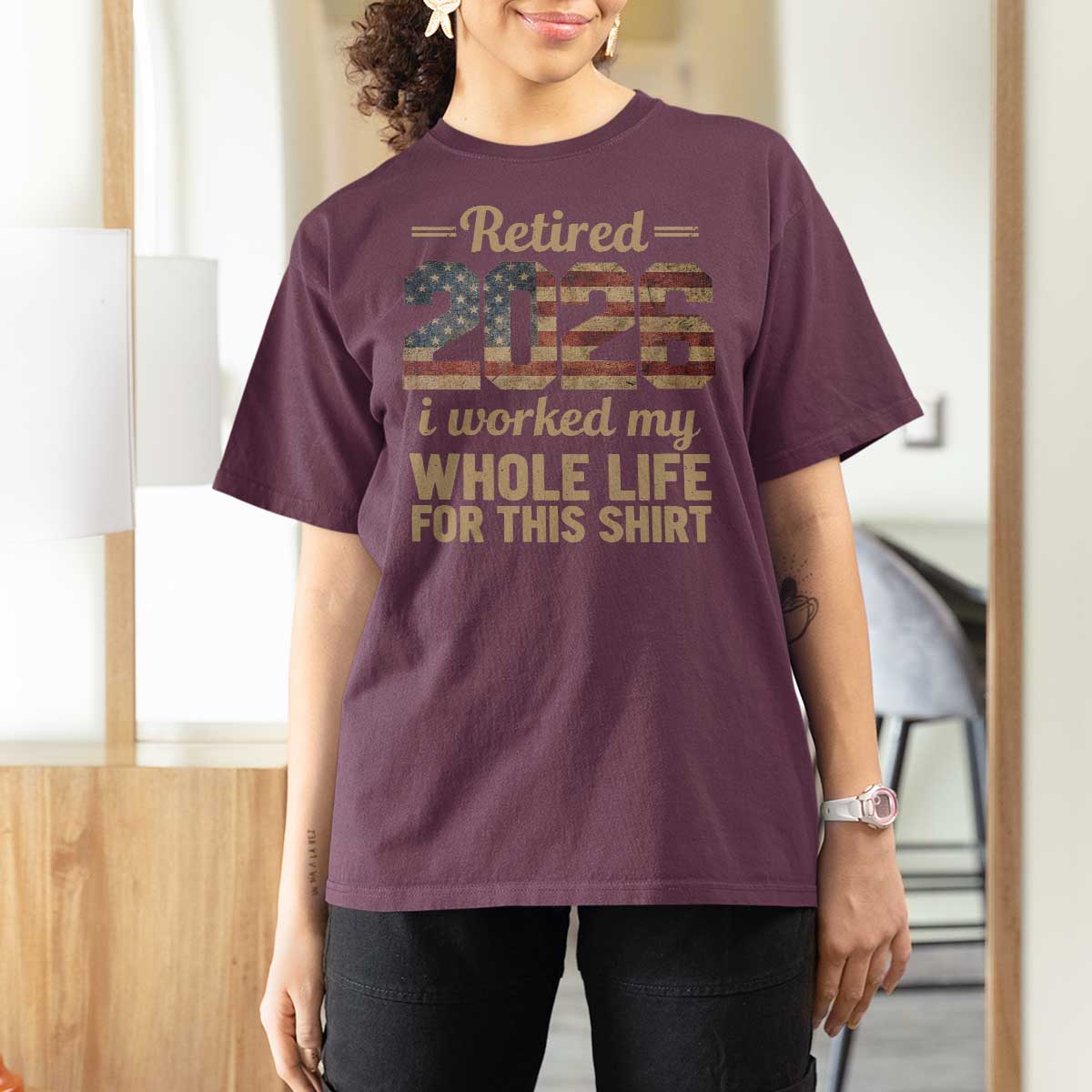 Retired 2026 T Shirt For Women Vintage Retirement US Flag I Worked My Whole Life