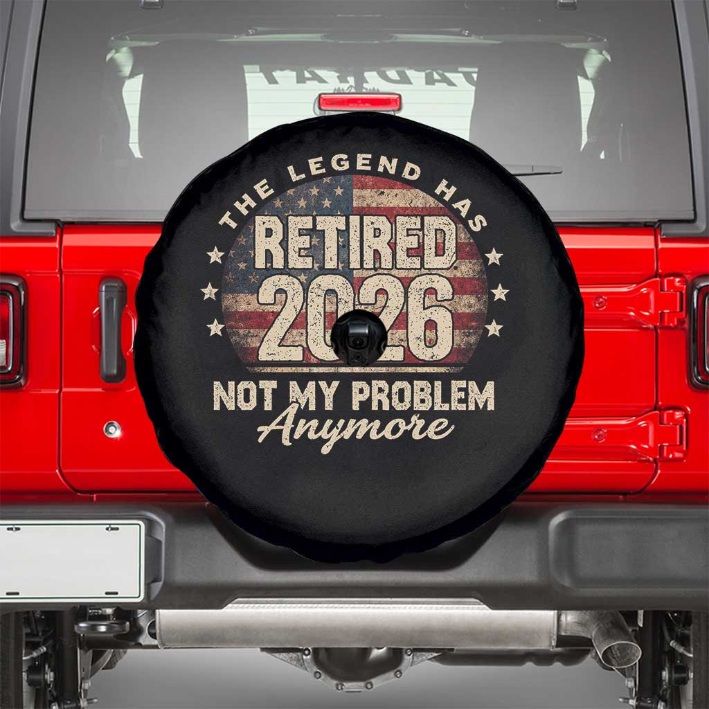 The Legend Has Retired 2026 Spare Tire Cover Funny Retirement USA Flag