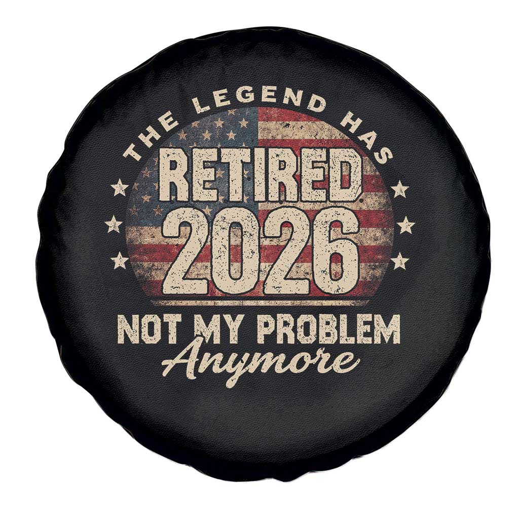 The Legend Has Retired 2026 Spare Tire Cover Funny Retirement USA Flag