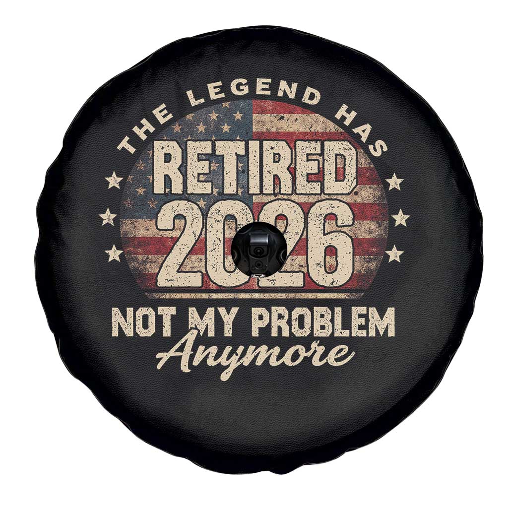 The Legend Has Retired 2026 Spare Tire Cover Funny Retirement USA Flag