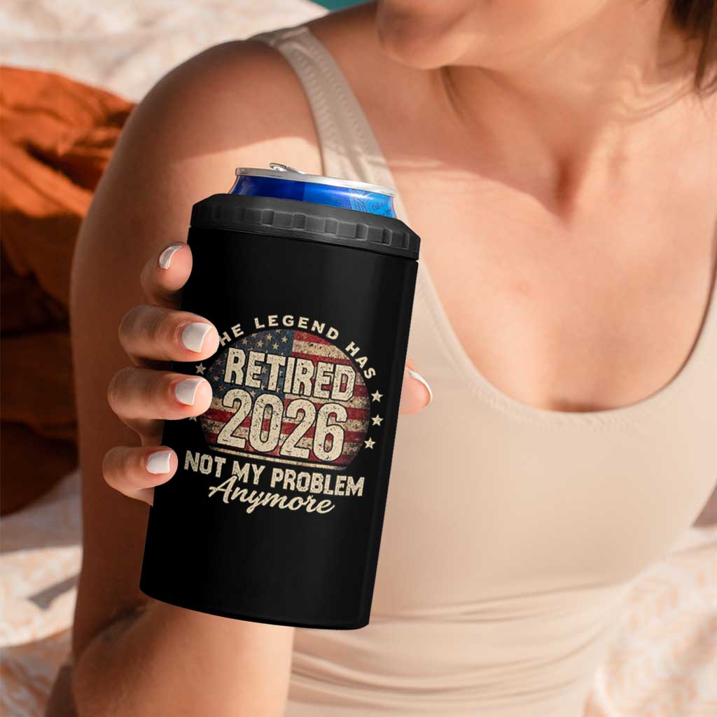The Legend Has Retired 2026 4 in 1 Can Cooler Tumbler Funny Retirement USA Flag