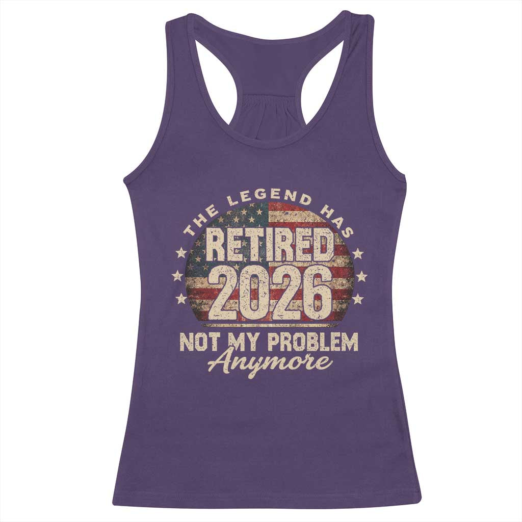 The Legend Has Retired 2026 Racerback Tank Top Funny Retirement USA Flag