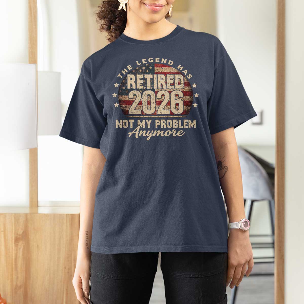The Legend Has Retired 2026 T Shirt For Women Funny Retirement USA Flag