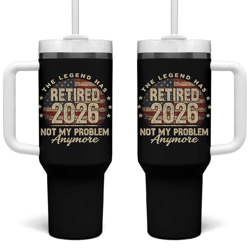 The Legend Has Retired 2026 Tumbler With Handle Funny Retirement USA Flag