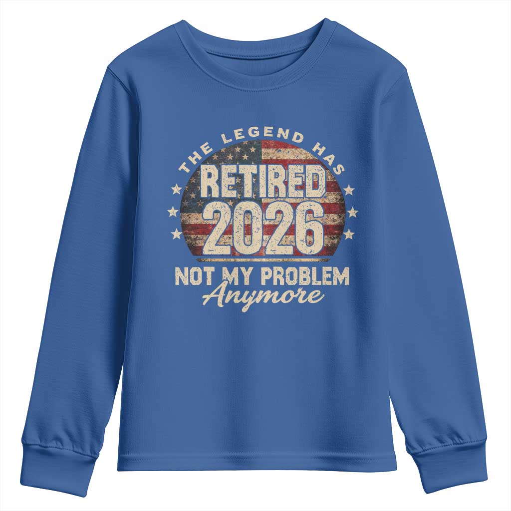 The Legend Has Retired 2026 Youth Sweatshirt Funny Retirement USA Flag