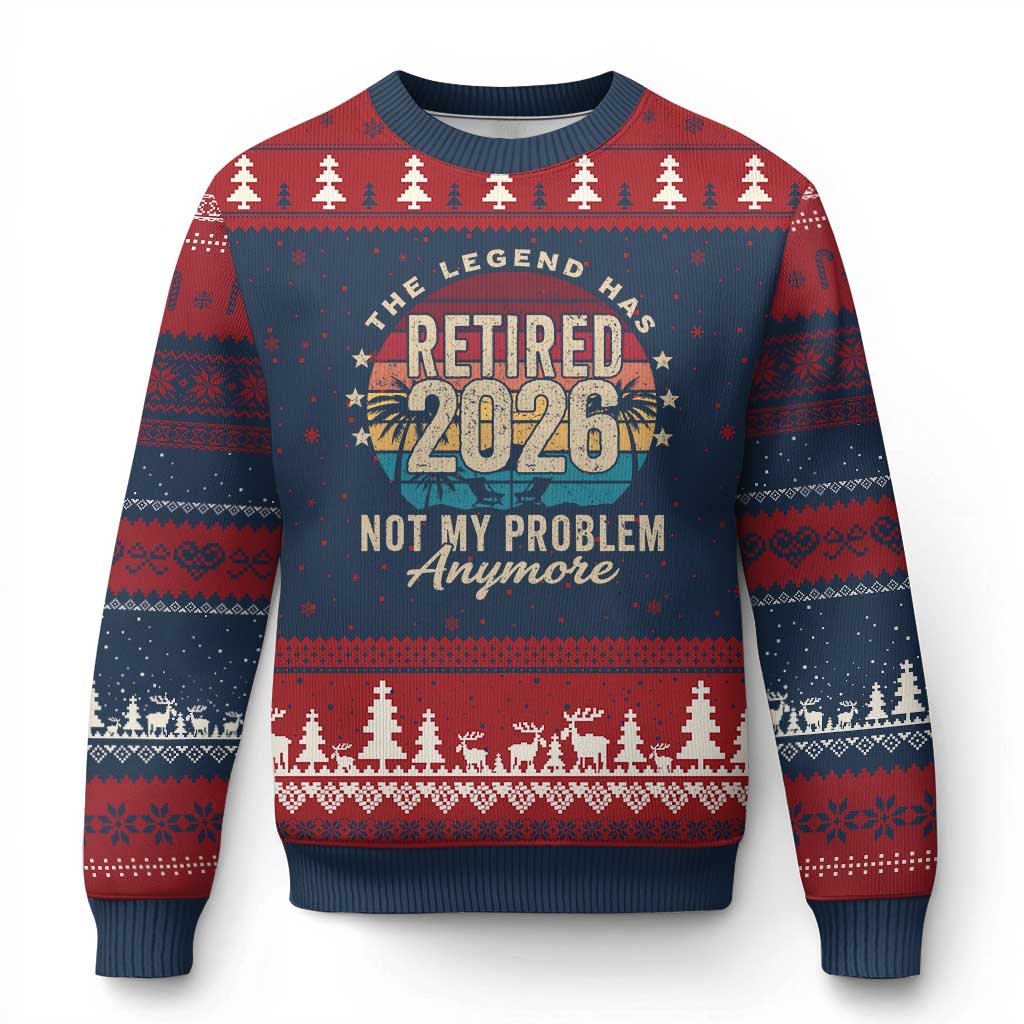 The Legend Has Retired 2026 Ugly Christmas Sweater Retro Funny Retirement