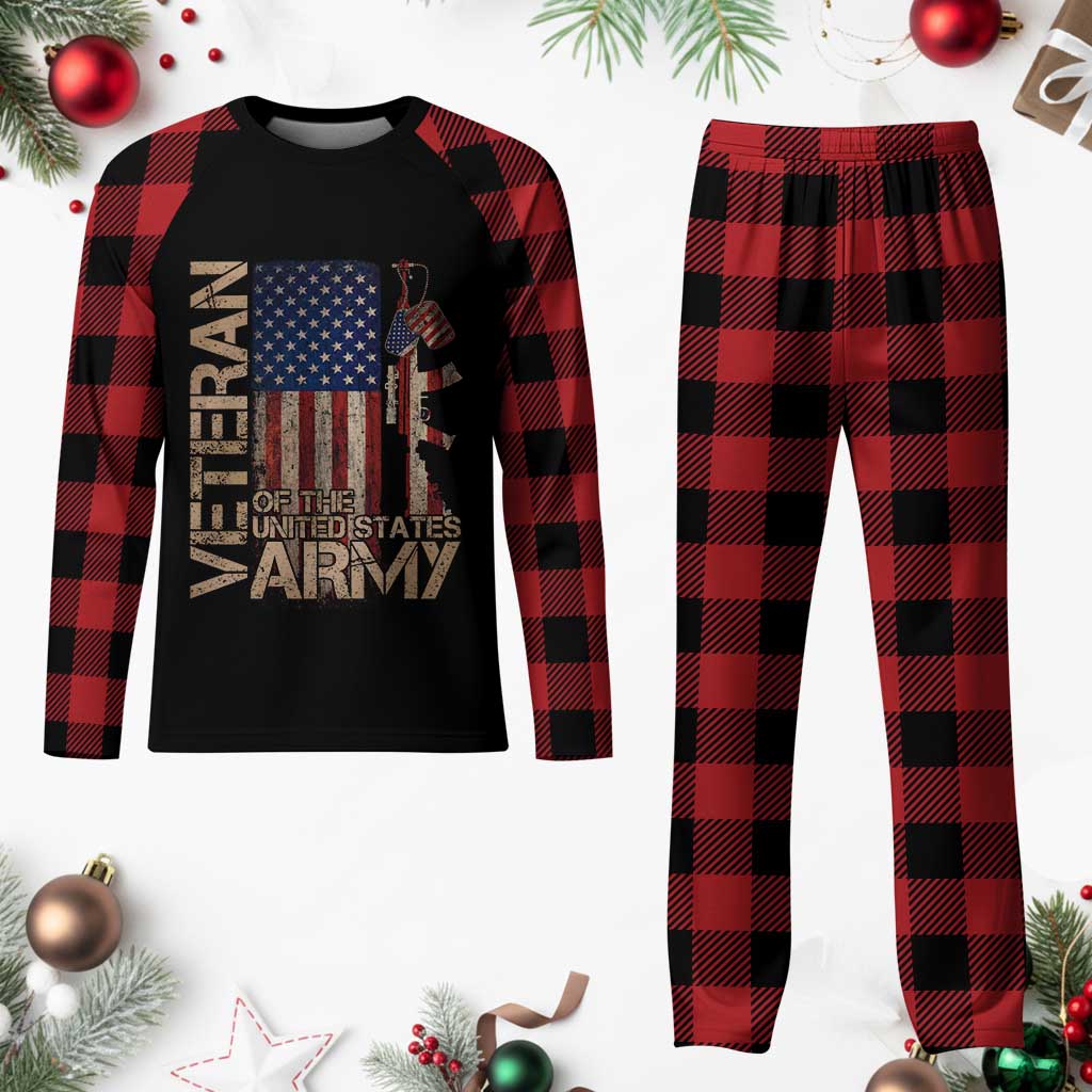 Veteran Of The United States Plaid Pajama Set Army US Flag Veteran Patriotic