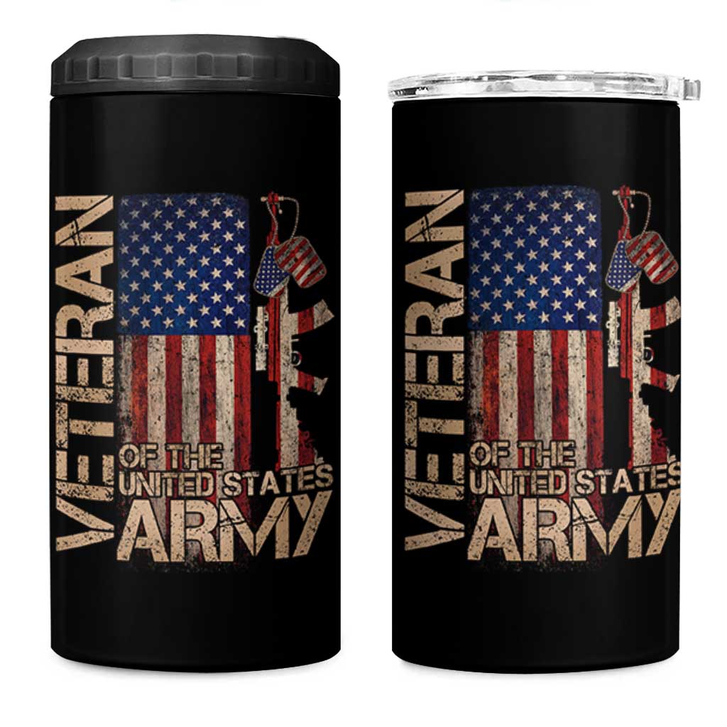 Veteran Of The United States 4 in 1 Can Cooler Tumbler Army US Flag Veteran Patriotic