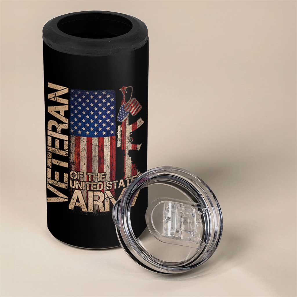 Veteran Of The United States 4 in 1 Can Cooler Tumbler Army US Flag Veteran Patriotic