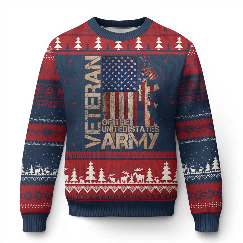 Veteran Of The United States Ugly Christmas Sweater Army US Flag Veteran Patriotic