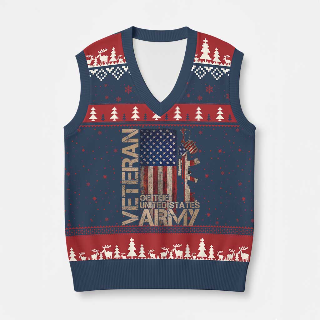 Veteran Of The United States V-Neck Knit Sweater Vest Army US Flag Veteran Patriotic