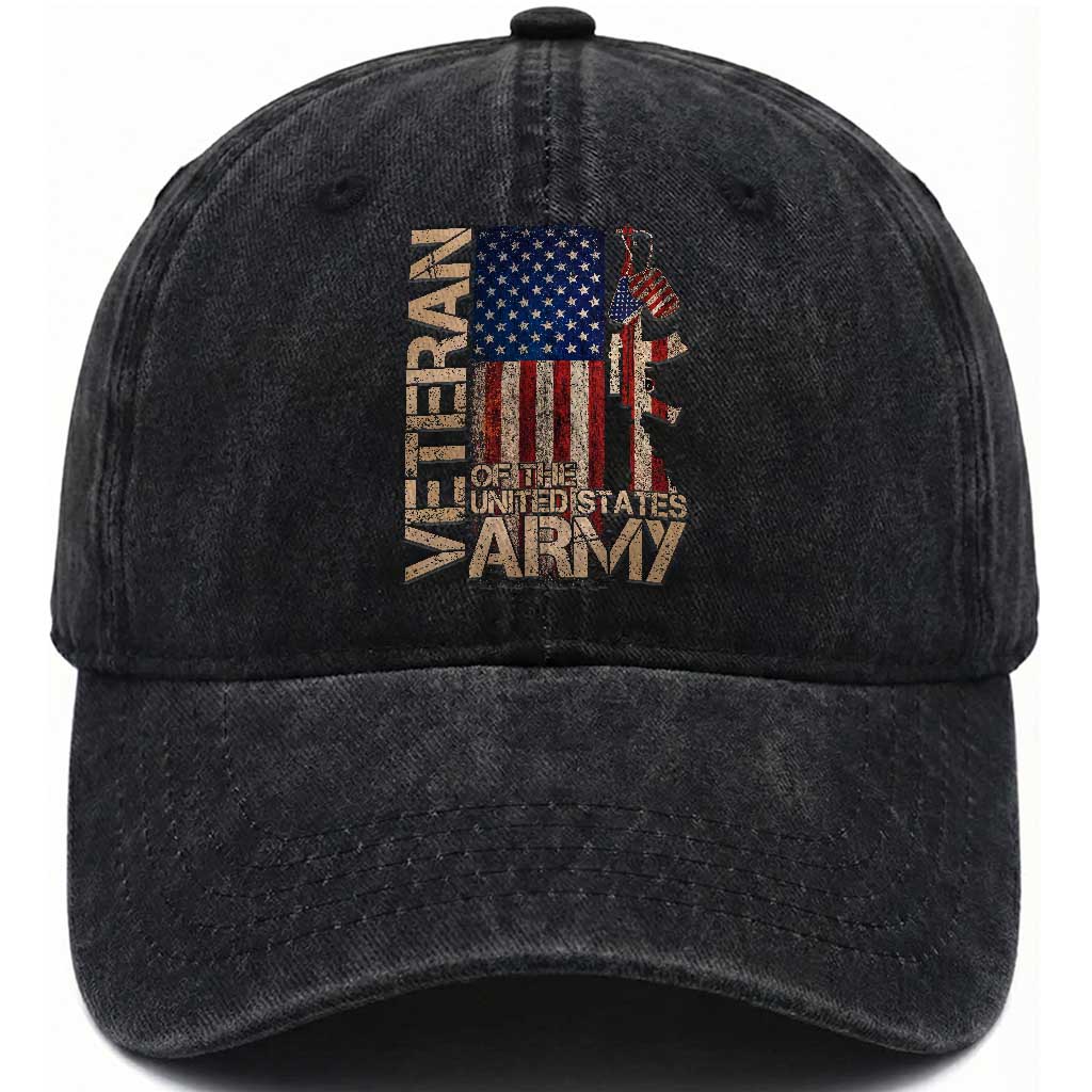 Veteran Of The United States Washed Cotton Baseball Cap Army US Flag Veteran Patriotic