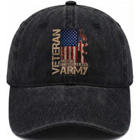 Veteran Of The United States Washed Cotton Baseball Cap Army US Flag Veteran Patriotic