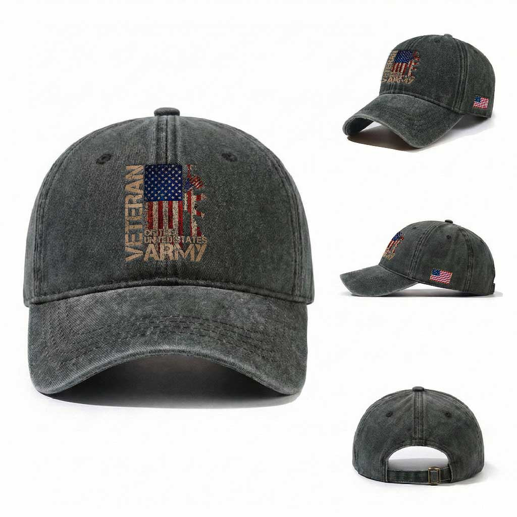 Veteran Of The United States Washed Cotton Baseball Cap Army US Flag Veteran Patriotic