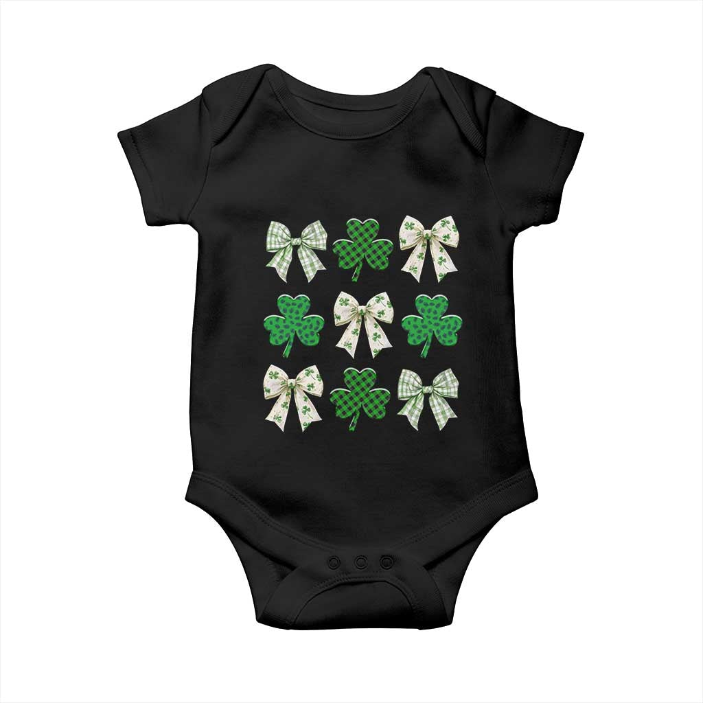 St Patricks Day Lucky Coquette Baby Onesie Leopard Shamrocks Bow Irish Gift