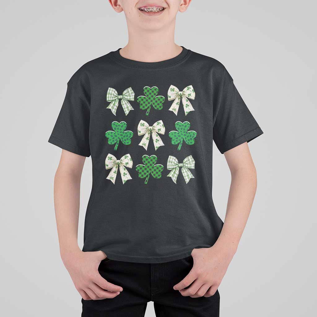 St Patricks Day Lucky Coquette T Shirt For Kid Leopard Shamrocks Bow Irish Gift