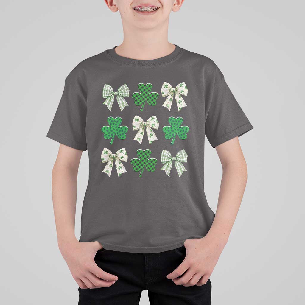 St Patricks Day Lucky Coquette T Shirt For Kid Leopard Shamrocks Bow Irish Gift