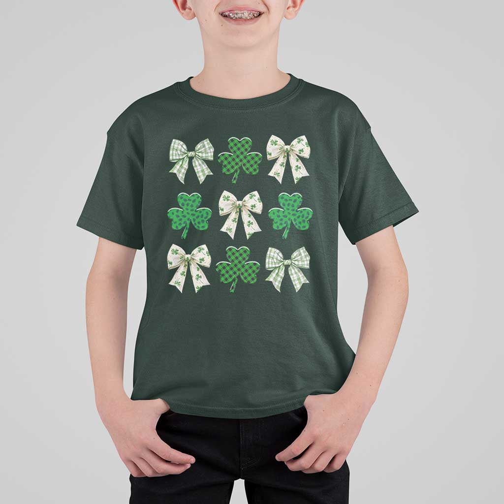 St Patricks Day Lucky Coquette T Shirt For Kid Leopard Shamrocks Bow Irish Gift