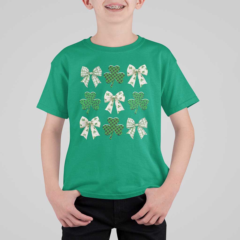 St Patricks Day Lucky Coquette T Shirt For Kid Leopard Shamrocks Bow Irish Gift