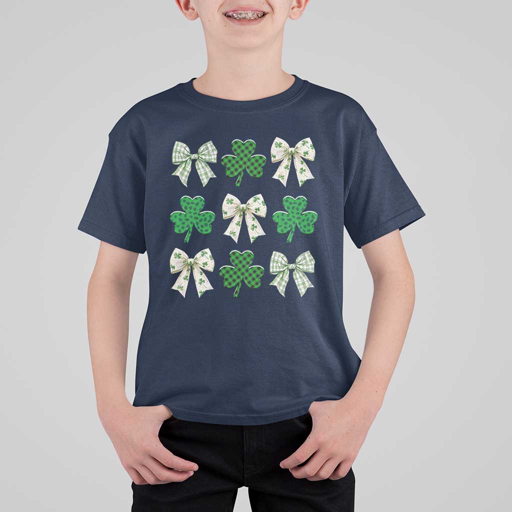 St Patricks Day Lucky Coquette T Shirt For Kid Leopard Shamrocks Bow Irish Gift