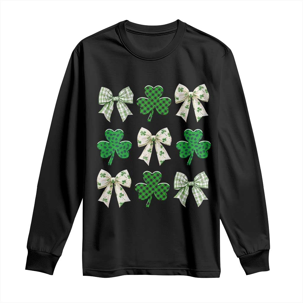 St Patricks Day Lucky Coquette Long Sleeve Shirt Leopard Shamrocks Bow Irish Gift