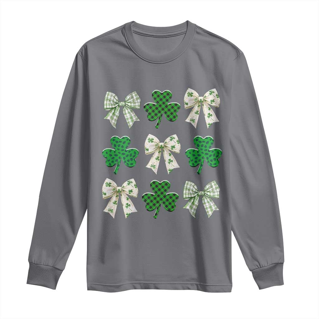 St Patricks Day Lucky Coquette Long Sleeve Shirt Leopard Shamrocks Bow Irish Gift