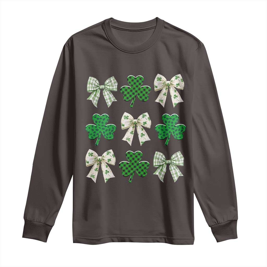 St Patricks Day Lucky Coquette Long Sleeve Shirt Leopard Shamrocks Bow Irish Gift