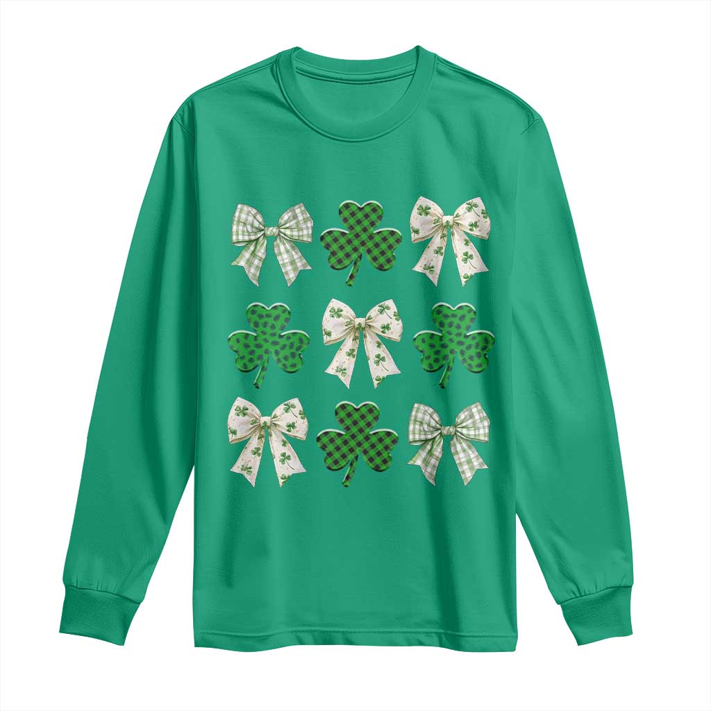 St Patricks Day Lucky Coquette Long Sleeve Shirt Leopard Shamrocks Bow Irish Gift