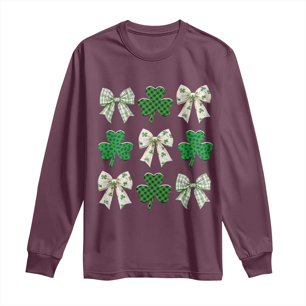 St Patricks Day Lucky Coquette Long Sleeve Shirt Leopard Shamrocks Bow Irish Gift