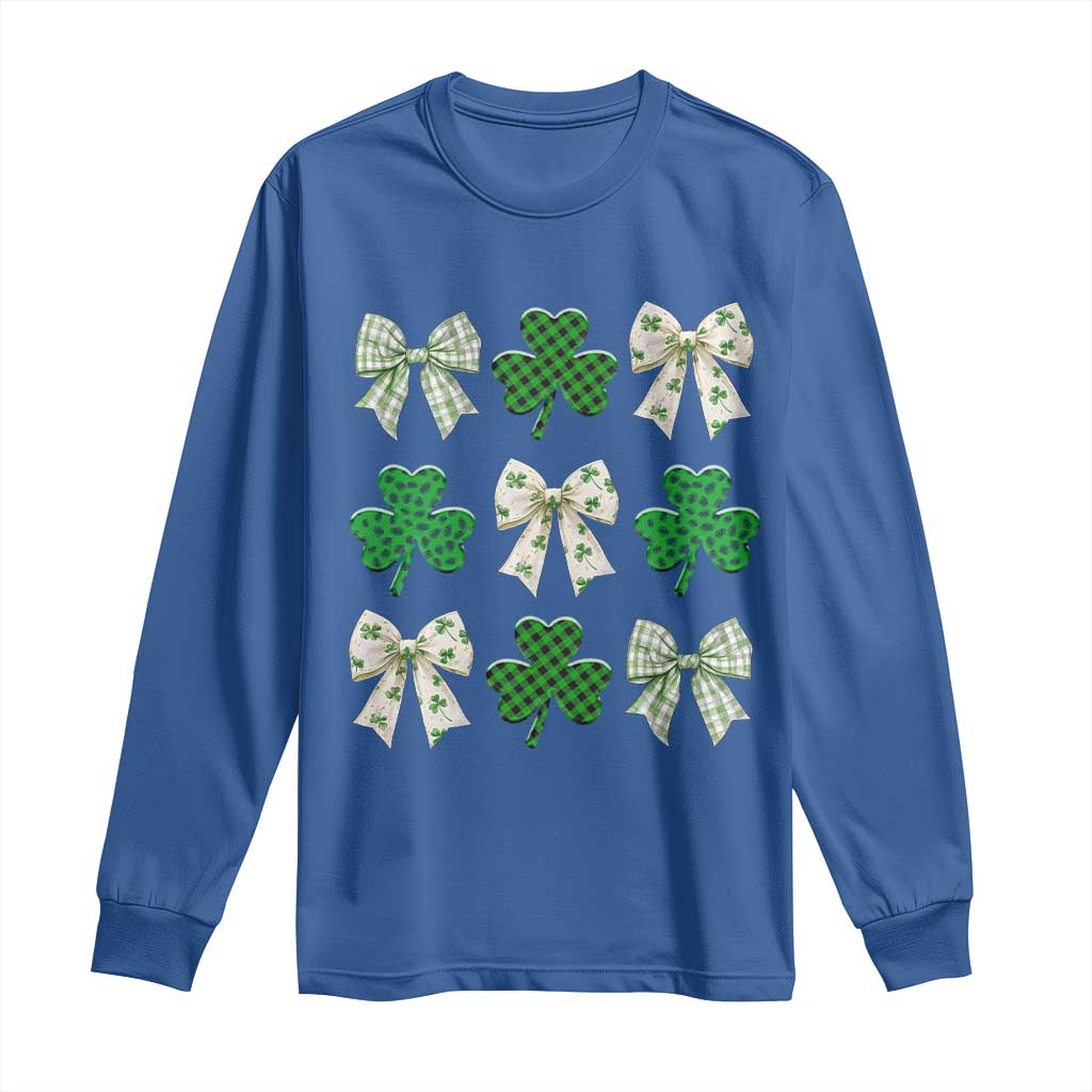 St Patricks Day Lucky Coquette Long Sleeve Shirt Leopard Shamrocks Bow Irish Gift