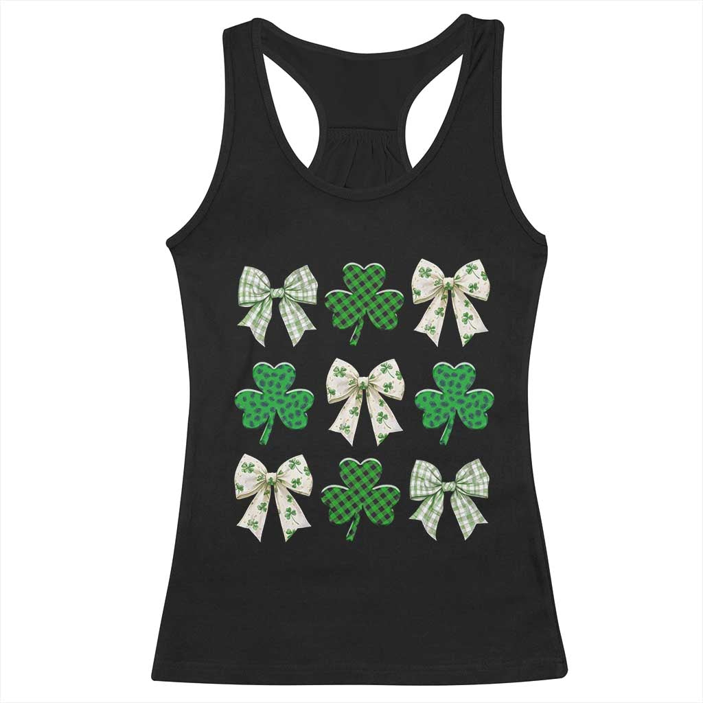 St Patricks Day Lucky Coquette Racerback Tank Top Leopard Shamrocks Bow Irish Gift