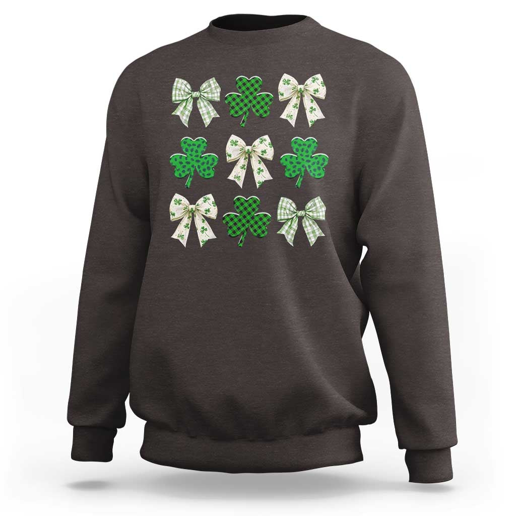 St Patricks Day Lucky Coquette Sweatshirt Leopard Shamrocks Bow Irish Gift
