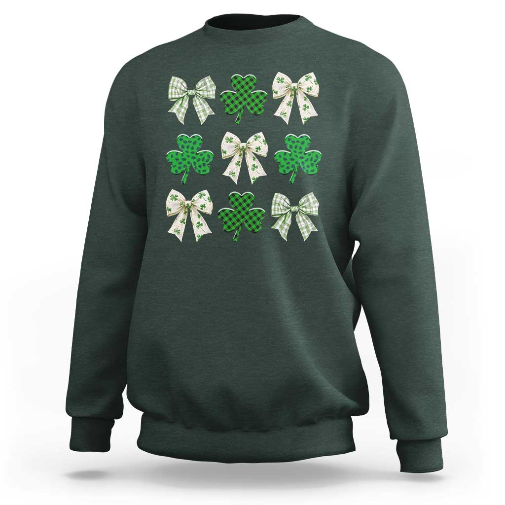 St Patricks Day Lucky Coquette Sweatshirt Leopard Shamrocks Bow Irish Gift