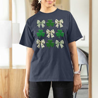 St Patricks Day Lucky Coquette T Shirt For Women Leopard Shamrocks Bow Irish Gift