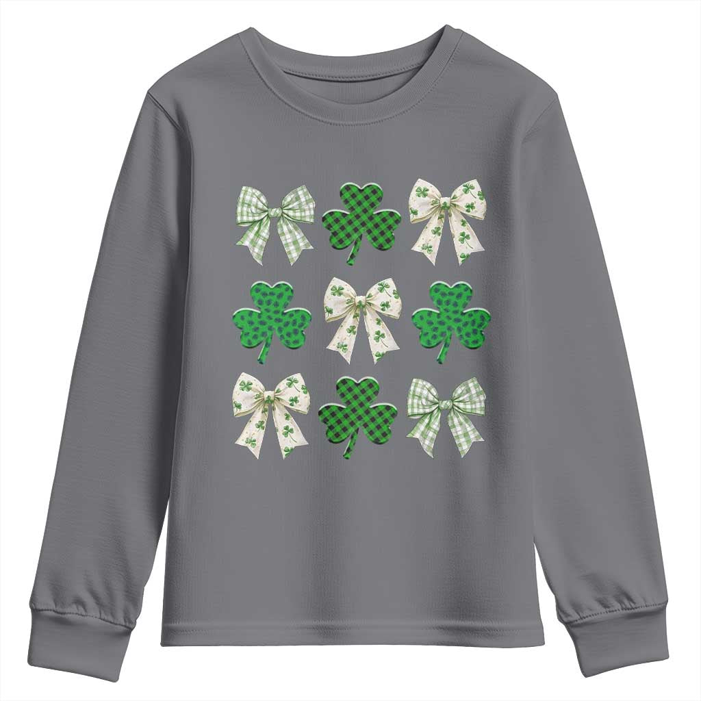 St Patricks Day Lucky Coquette Youth Sweatshirt Leopard Shamrocks Bow Irish Gift