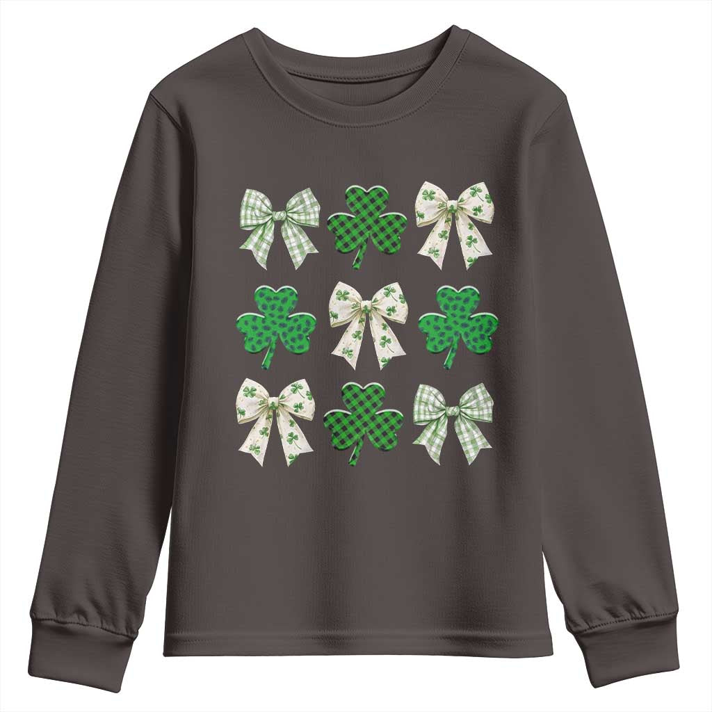 St Patricks Day Lucky Coquette Youth Sweatshirt Leopard Shamrocks Bow Irish Gift