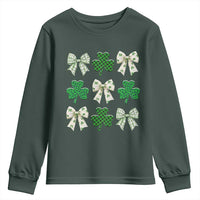 St Patricks Day Lucky Coquette Youth Sweatshirt Leopard Shamrocks Bow Irish Gift